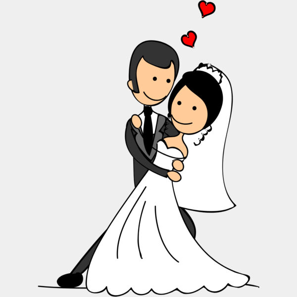 Cartoon Wedding Groom Bride Hug 3 Thumbnail