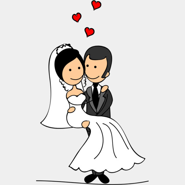Cartoon Wedding Groom Bride Hug 4 Thumbnail