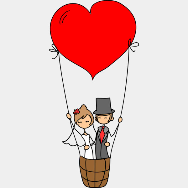 Cartoon Wedding Groom Bride Heart Balloons 2 Thumbnail